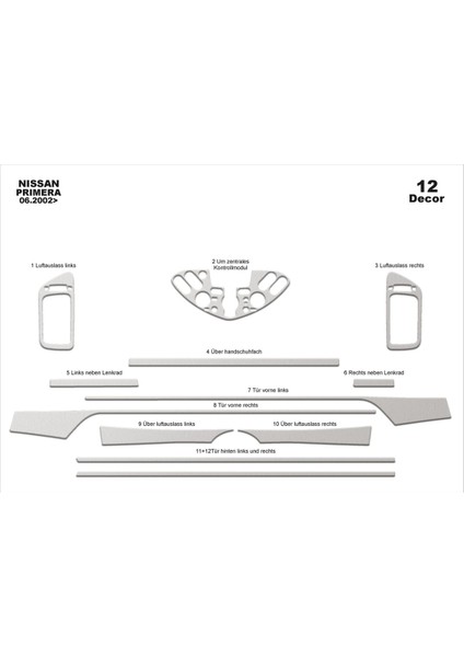 Marscockpitdesign Nissan Primera Ön Torpido Kaplama Alüminyum 12 Parça 2002-2006