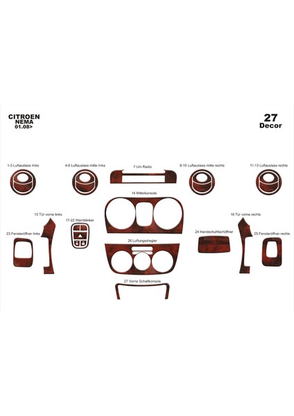 Marscockpitdesign Peugeot Bipper Ön Torpido Kaplama Maun 27 Parça 2008-›