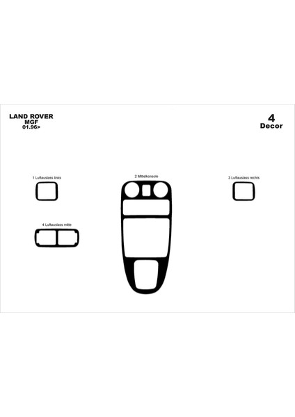 Marscockpitdesign Rover Mgf Ön Torpido Kaplama Parlak Siyah 4 Parça 1996-2000