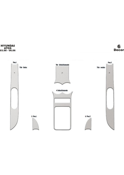Marscockpitdesign Hyundai Atos Ön Torpido Kaplama Alüminyum 6 Parça 1998-2006