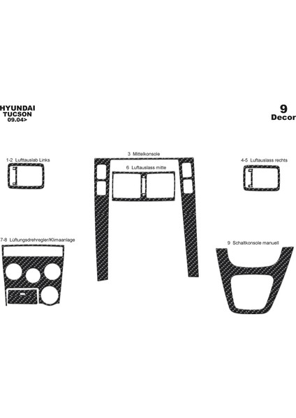 Marscockpitdesign Hyundai Tucson Ön Torpido Kaplama Karbon 9 Parça 2004-2010
