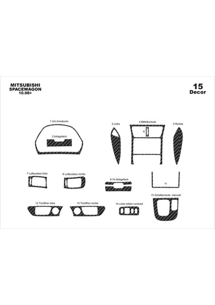 Marscockpitdesign Mitsubishi Spacewagon Ön Torpido Kaplama Karbon 15 P. 1998-2004