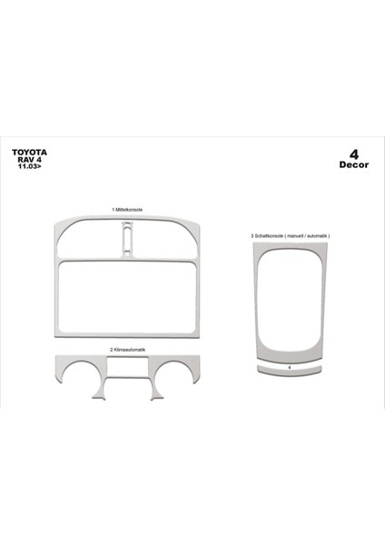 Marscockpitdesign Toyota Rav 4 Ön Torpido Kaplama Alüminyum 4 Parça 2003-2004
