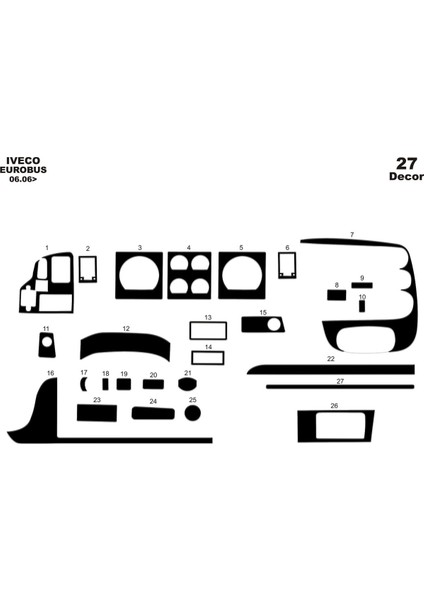 Marscockpitdesign Iveco Eurobus Ön Torpido Kaplama Parlak Siyah 27 Parça 2006-2012
