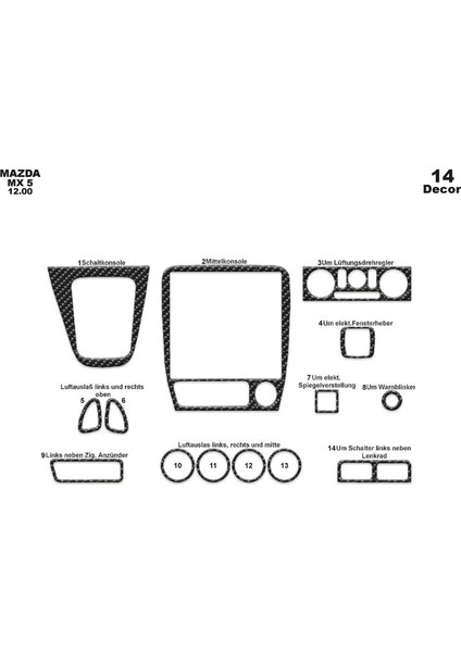 Marscockpitdesign Mazda Mx 5 Ön Torpido Kaplama Karbon 14 Parça 2000-2005