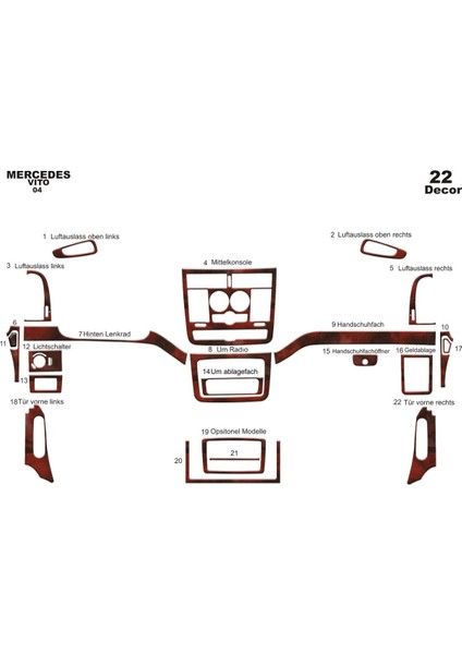 Marscockpitdesign Mercedes Vito Ön Torpido Kaplama Maun 22 Parça 2004-2006