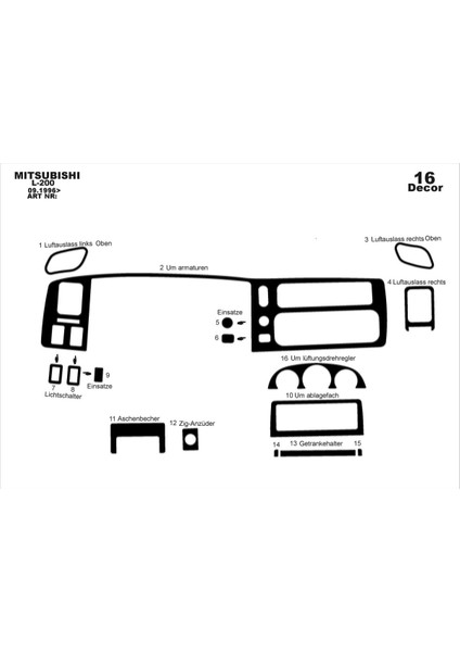 Marscockpitdesign Mitsubishi L200 Ön Torpido Kaplama Parlak Siyah 16 Parça 1996-2007