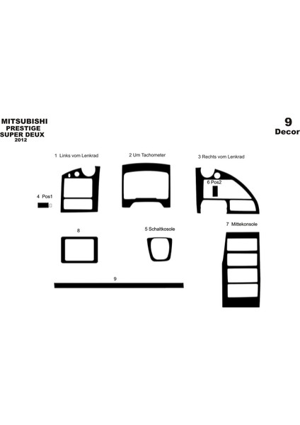 Marscockpitdesign Mitsubishi Temsa Prestige Ön Torpido Kaplama Parlak Siyah 9 Parça 2012-2016