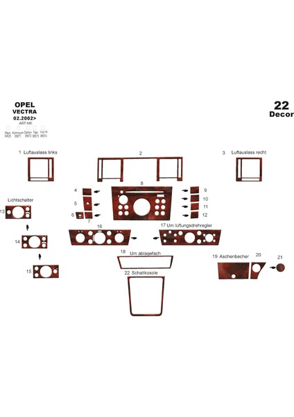 Marscockpitdesign Opel Vectra C Ön Torpido Kaplama Maun 22 Parça 2002-2008