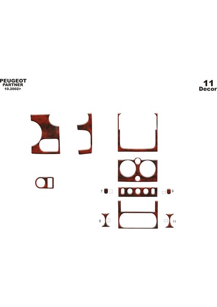 Marscockpitdesign Peugeot Partner Ön Torpido Kaplama Maun 11 Parça 2002-2008