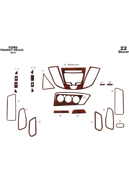 Marscockpitdesign Ford Transit Delux Ön Torpido Kaplama Maun 22 Parça 2014-2019