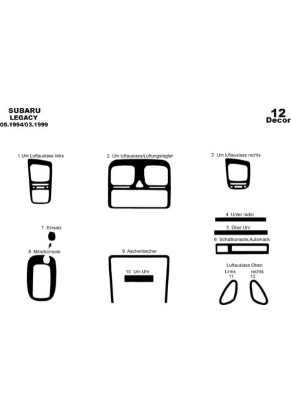 Marscockpitdesign Subaru Legacy Ön Torpido Kaplama Parlak Siyah 12 Parça 1994-1999