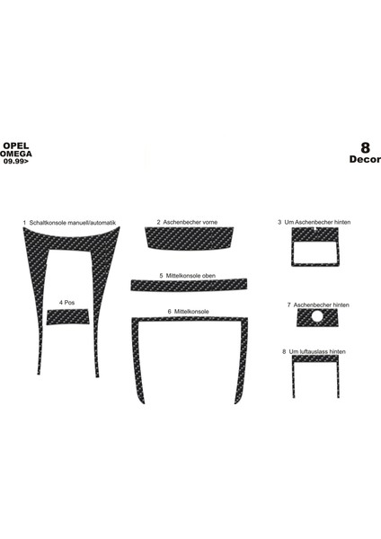 Marscockpitdesign Opel Omega Ön Torpido Kaplama Karbon 8 Parça 1999-2003