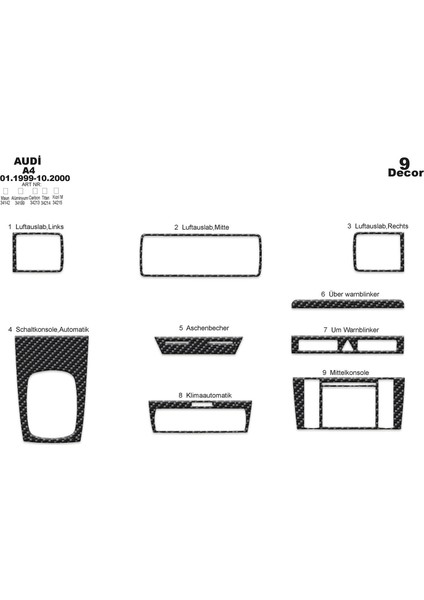 Marscockpitdesign Audi A4 Ön Torpido Kaplama Karbon 9 Parça 1999-2000