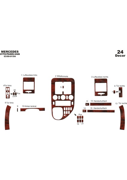 Marscockpitdesign Mercedes Vito Panelvan Ön Torpido Kaplama Maun 24 P. 1999-2004