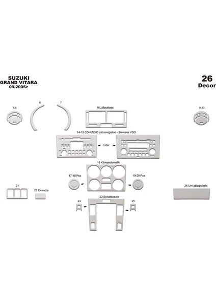 Marscockpitdesign Suzuki Grand Vitara 4x4 Ön Torpido Kaplama Alüminyum 26 Prç 2005-›