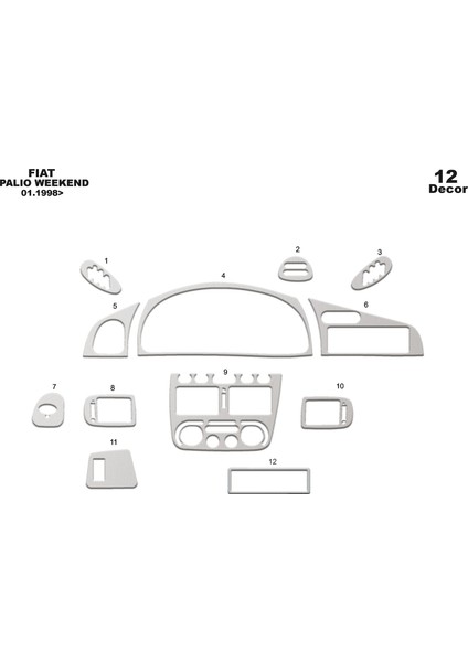 Marscockpitdesign Fiat Palio Weekend Ön Torpido Kaplama Alüminyum 12 Parça 1998-2002