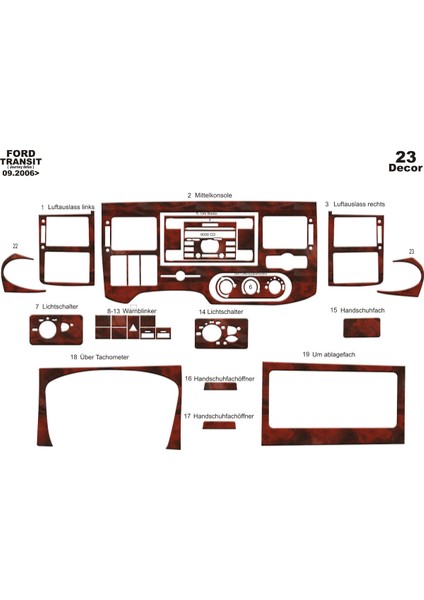 Marscockpitdesign Ford Transit Journey Ön Torpido Kaplama Maun 23 Parça 2006-2010