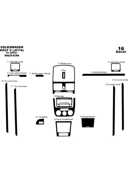 Marscockpitdesign Vw Golf 5 Ön Torpido Kaplama Analog Klima Karbon 16 Parça 2003-2008