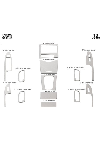 Marscockpitdesign Honda Accord Ön Torpido Kaplama Alüminyum 13 Parça 2003-2009