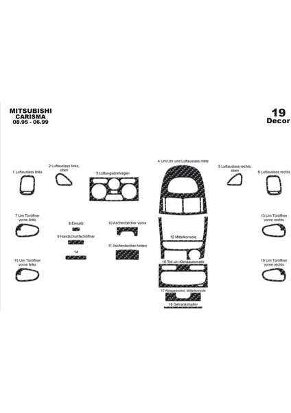 Marscockpitdesign Mitsubishi Carisma Ön Torpido Kaplama Karbon 19 Parça 1995-1999