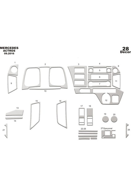 Marscockpitdesign Mercedes Actros Mp4 Ön Torpido Kaplama Alüminyum 28 Parça 2016-2020