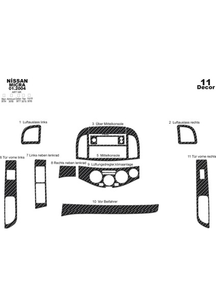 Marscockpitdesign Nissan Micra Ön Torpido Kaplama Karbon 11 Parça 2004-2009