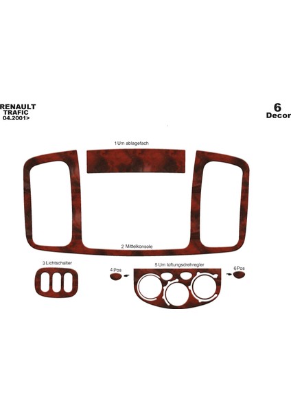 Marscockpitdesign Renault Trafic Ön Torpido Kaplama Maun 6 Parça 2001-2006