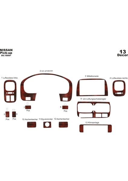 Marscockpitdesign Nissan Pick-Up Skystar Ön Torpido Kaplama Maun 13 P. 1999-2006
