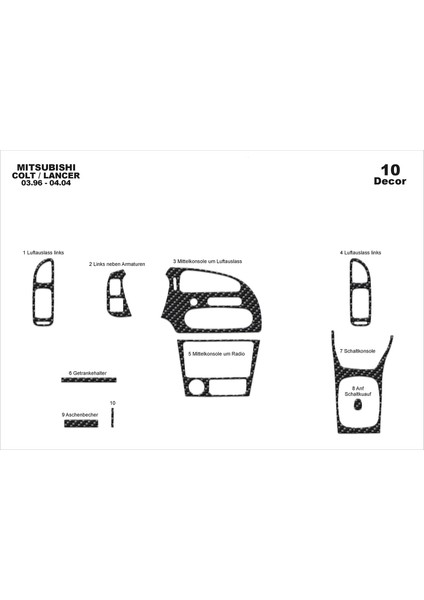 Marscockpitdesign Mitsubishi Colt Ön Torpido Kaplama Karbon 10 Parça 1996-2004