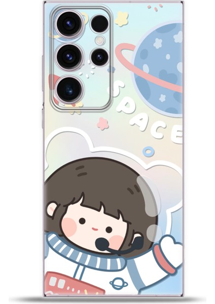 Samsung Galaxy S23 Ultra Kılıf Esnek Silikon Kamera Koruma 4K Desenli Özel Tasarım - Uzay Görevi