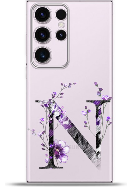 Samsung Galaxy S23 Ultra Kılıf Esnek Silikon Kamera Koruma Kişiye Özel Harfler Flora - N Harfi