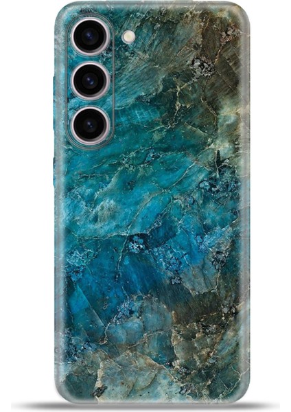 Samsung Galaxy S23 Kılıf Esnek Silikon Kamera Koruma 4K Desenli Özel Tasarım - Mavi Mermer