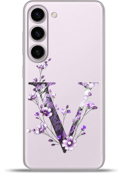 Samsung Galaxy S23 Kılıf Esnek Silikon Kamera Koruma Kişiye Özel Harfler Flora - V Harfi