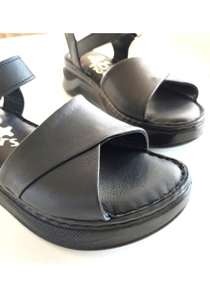 Iç Dış Deri Platform Taban Kadın Sandalet