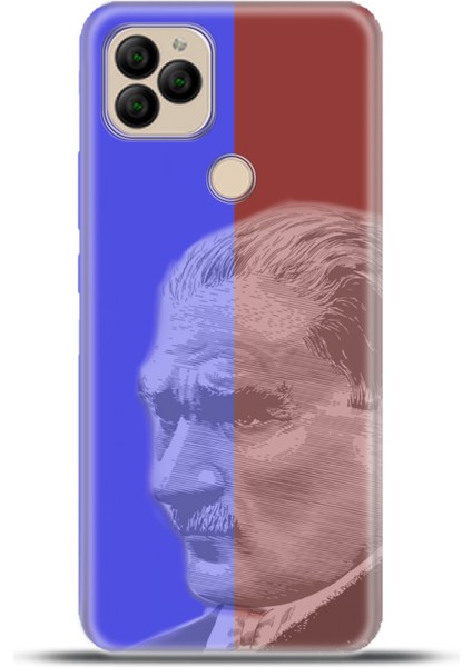General Mobile Gm 22 / Gm 22S Kılıf Esnek Silikon Kamera Koruma 4K Desenli Özel Tasarım - Bordo Mavi Atatürk