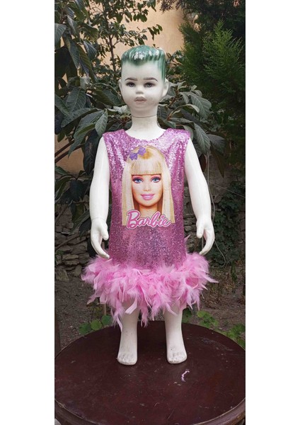 Barbie Baskılı Payet Elbise