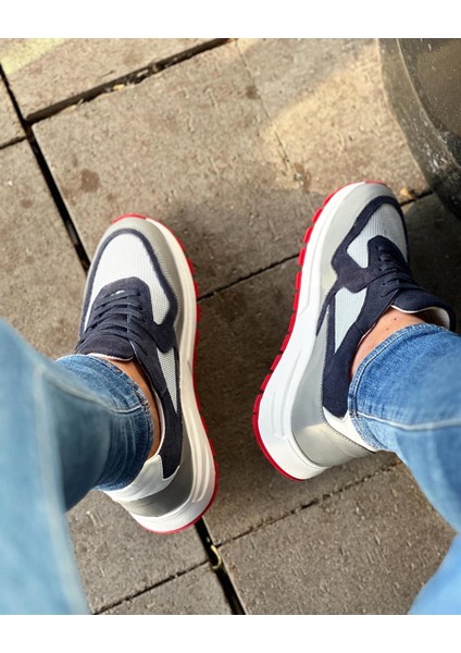 0025 Deri Gri Garnili Erkek Sneaker Ayakkabı