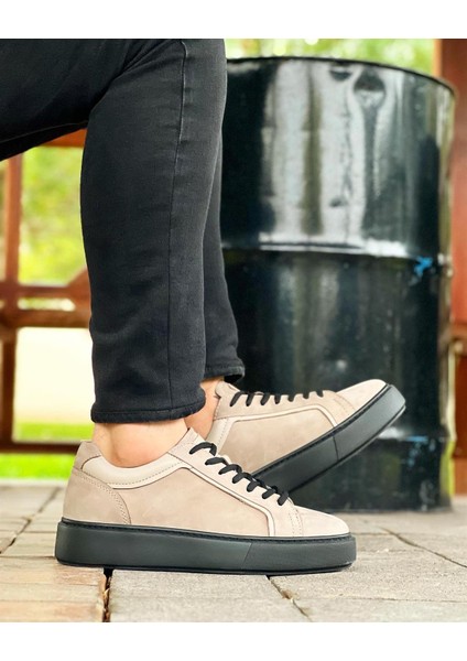 0497 Deri Bej Sneaker Erkek Ayakkabı