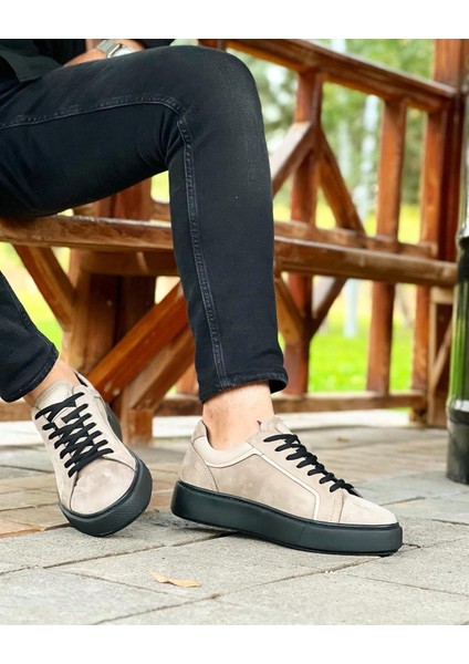 0497 Deri Bej Sneaker Erkek Ayakkabı