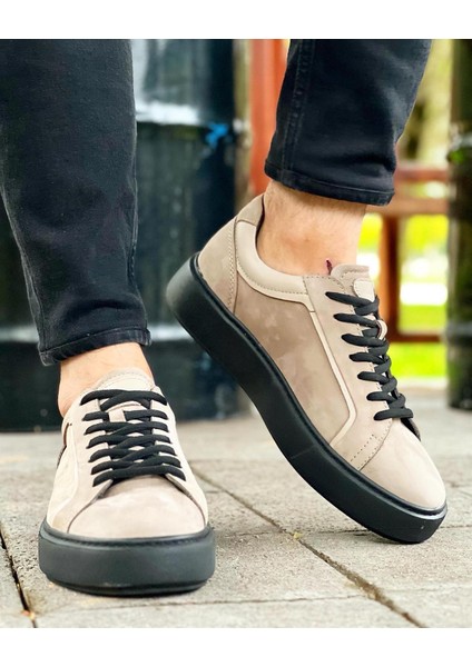 0497 Deri Bej Sneaker Erkek Ayakkabı