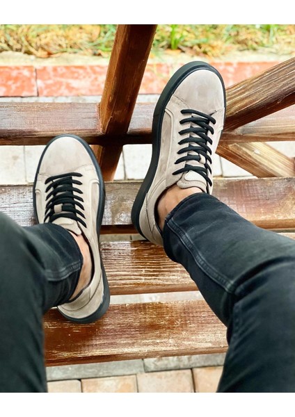 0497 Deri Bej Sneaker Erkek Ayakkabı