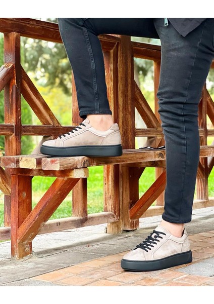 0497 Deri Bej Sneaker Erkek Ayakkabı