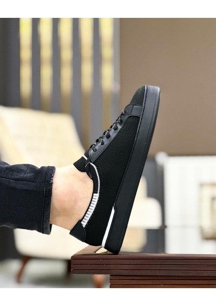 0560 Deri Hasır Keten Siyah Sneaker Erkek Ayakkabı