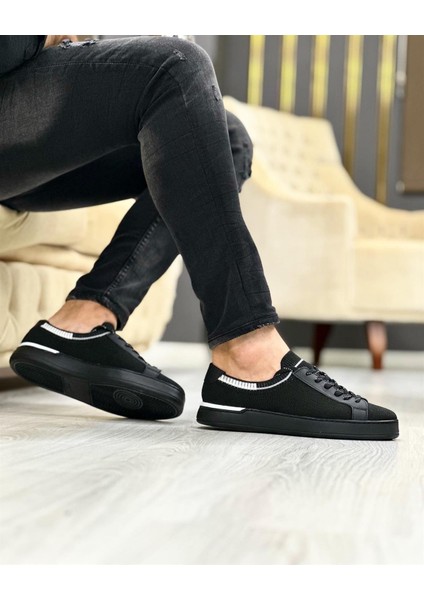 0560 Deri Hasır Keten Siyah Sneaker Erkek Ayakkabı