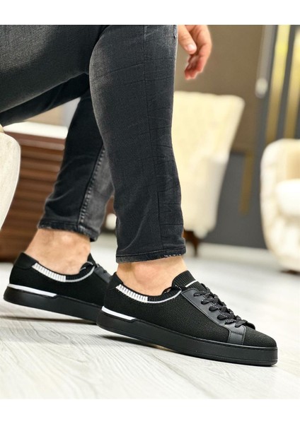 0560 Deri Hasır Keten Siyah Sneaker Erkek Ayakkabı