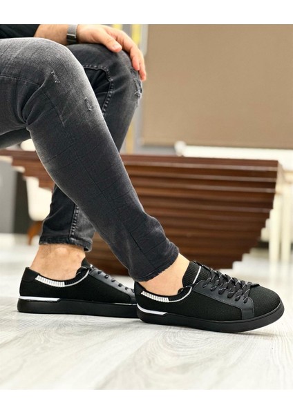 0560 Deri Hasır Keten Siyah Sneaker Erkek Ayakkabı