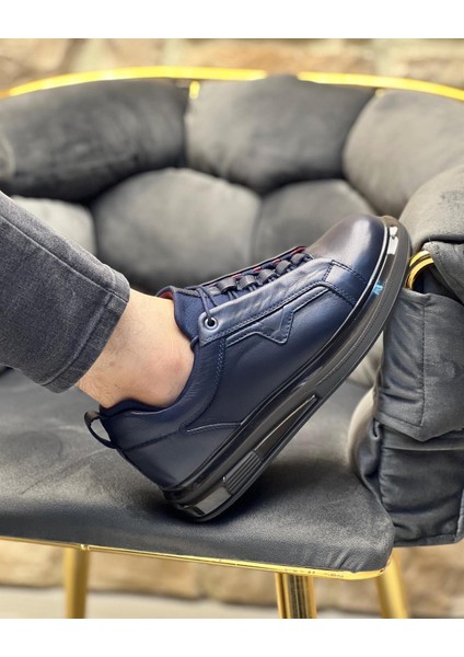 0396 Deri Lacivert Sneaker Erkek Ayakkabı