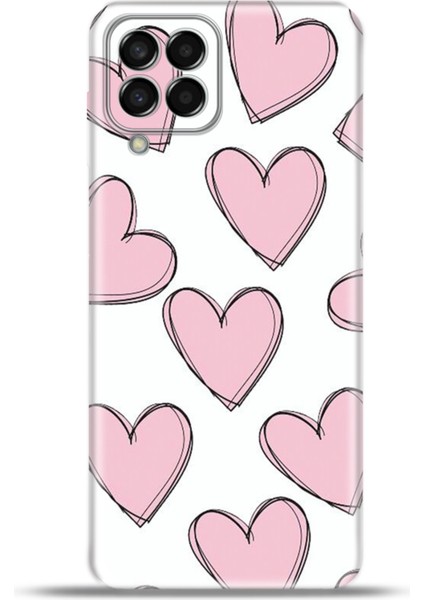 Samsung Galaxy M33 Kılıf Esnek Silikon Kamera Koruma 4K Desenli Özel Tasarım -Pembeçizgilikalpler