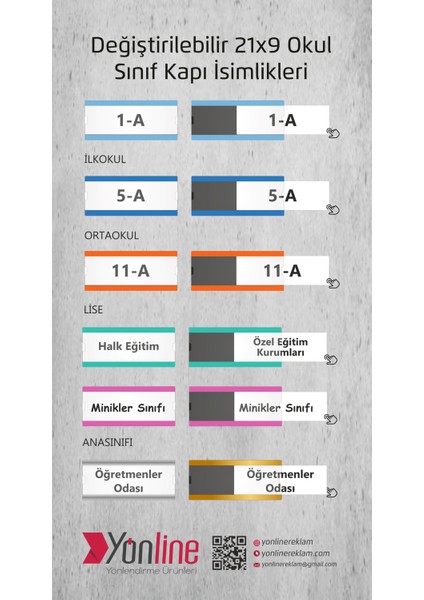 Okullara Özel Kampanya 10'lu Paket Değiştirilebilir Okul Sınıf Kapı Isimliği